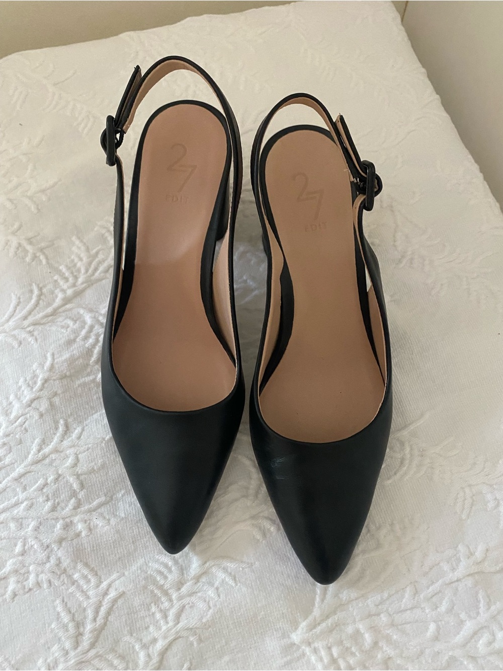 27 EDIT Black Pointed Slingback Pumps with Adjustable Strap